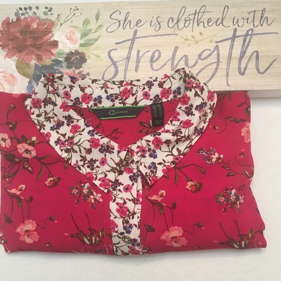 Mixed Floral Print Button Front Long Sleeve - Picture 1 of 8